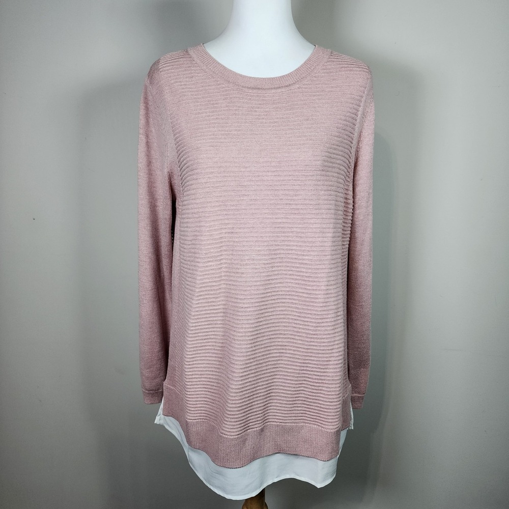 Hillary‎ Radley Sweater Womens Large Pink Blush Knit Shirt Trim Winter  Preppy